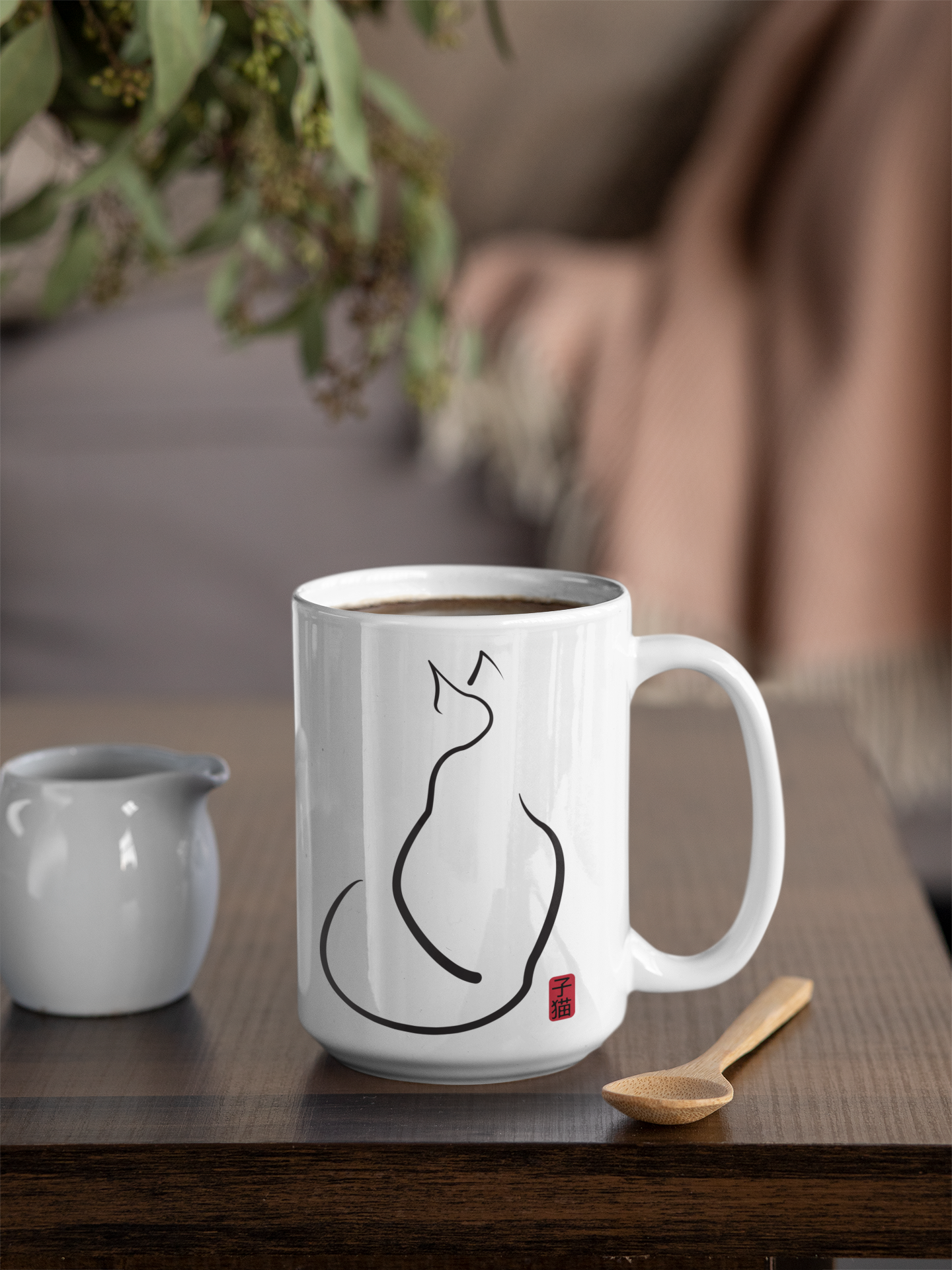 Japanse Inspired Kanji Kitty Black Mug