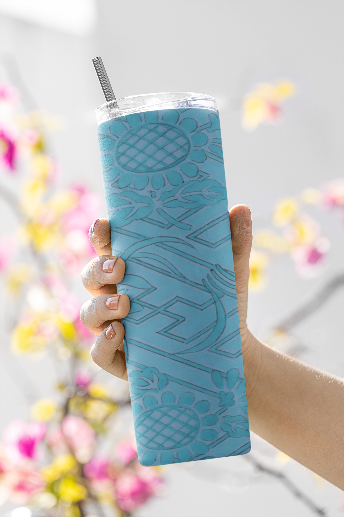 Blue Rinzu Kimono Print Stainless steel tumbler