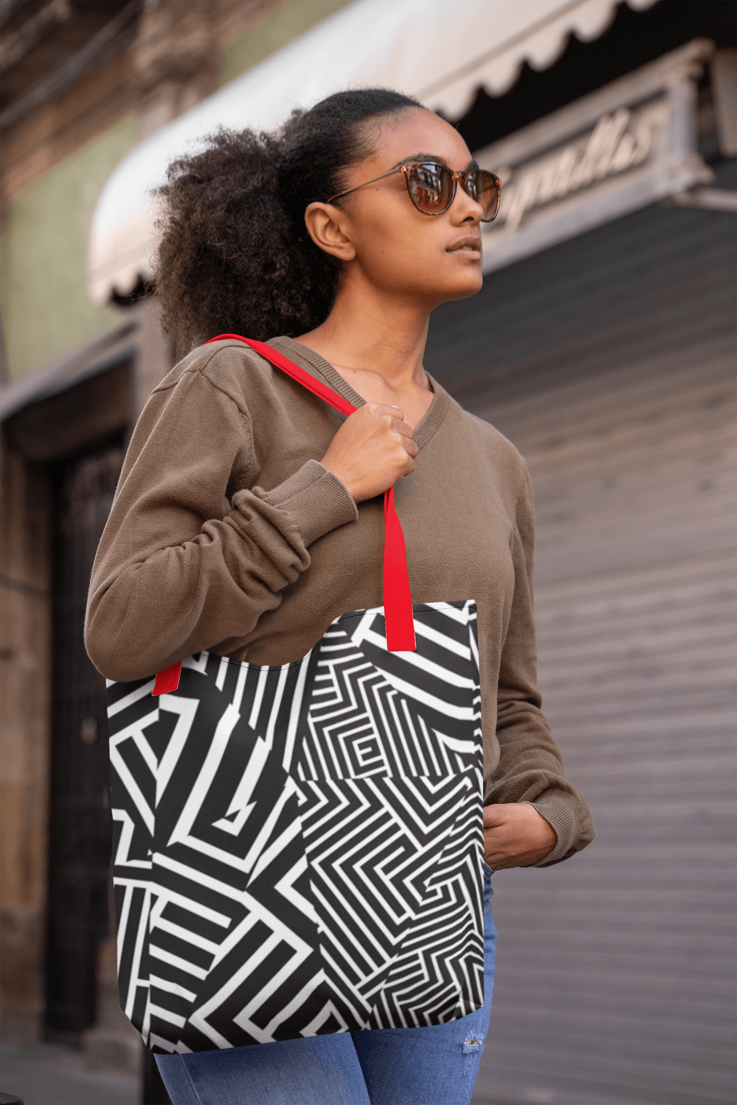 Dazzle Black And White Geometric Tote bag MEDIUM