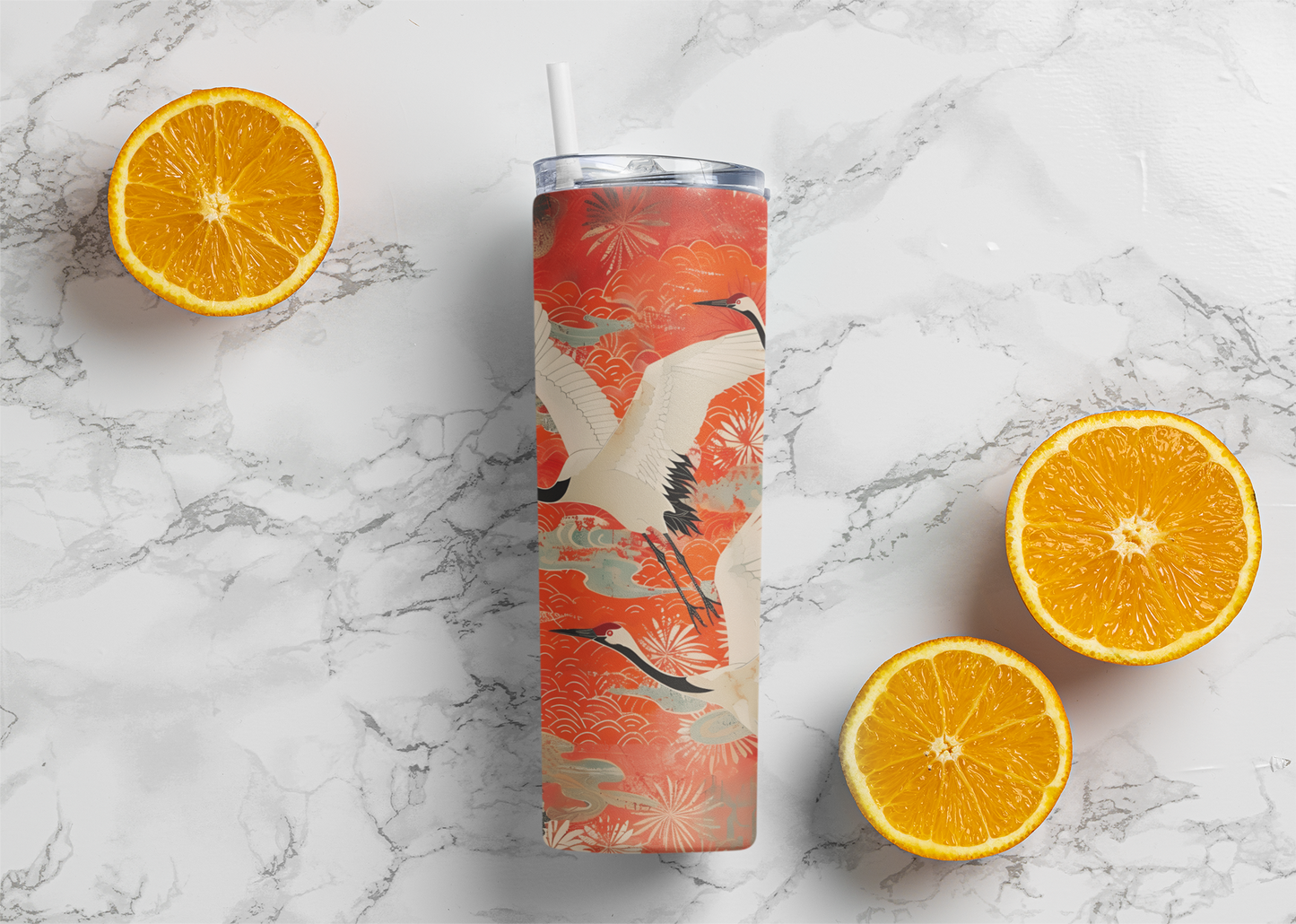 Cranes In Flight Japanese Vintage Print Stainless steel tumbler