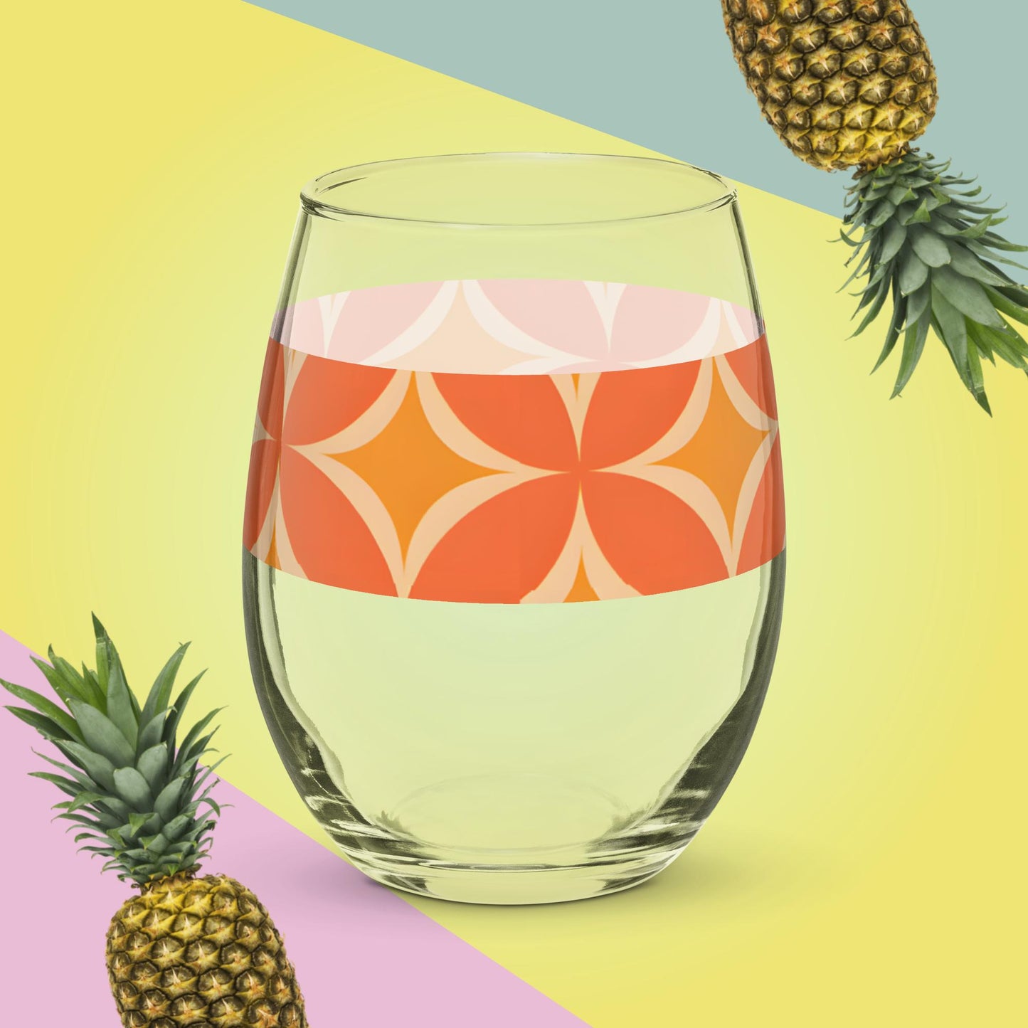 Curious Orange Mid-Century Modern Stemless wine glass