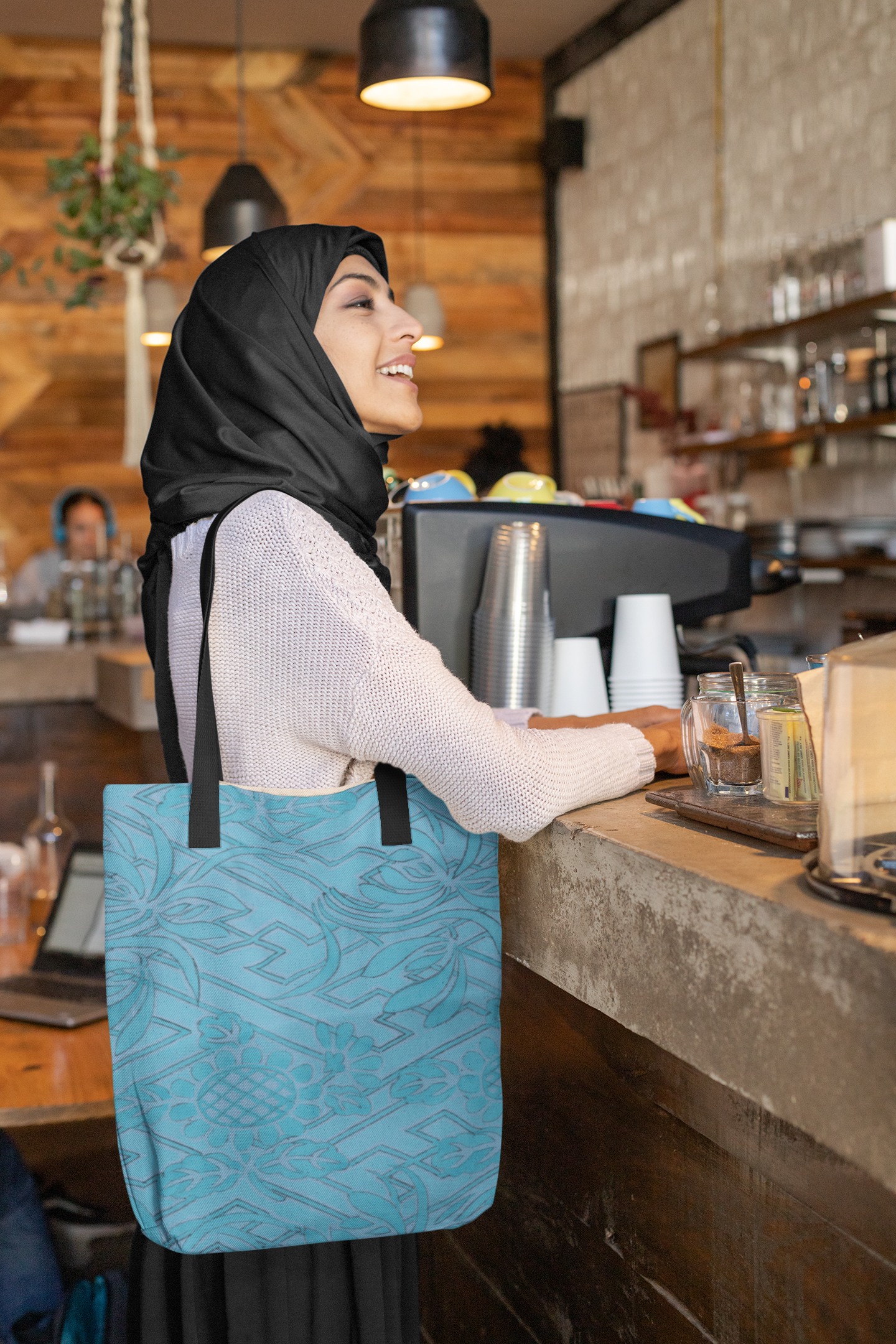 Blue Rinzu Kimono Print Tote bag MEDIUM