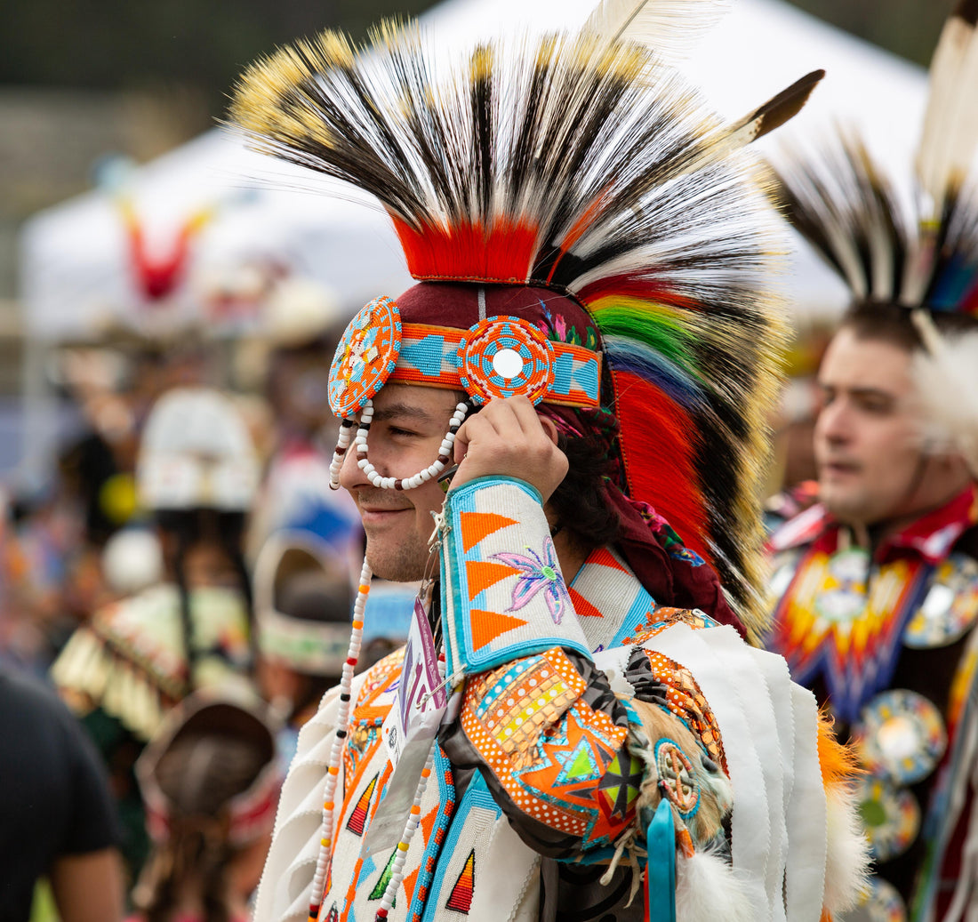 Kalispel Tribesmen in Full Regalia at Falls Powwow. 