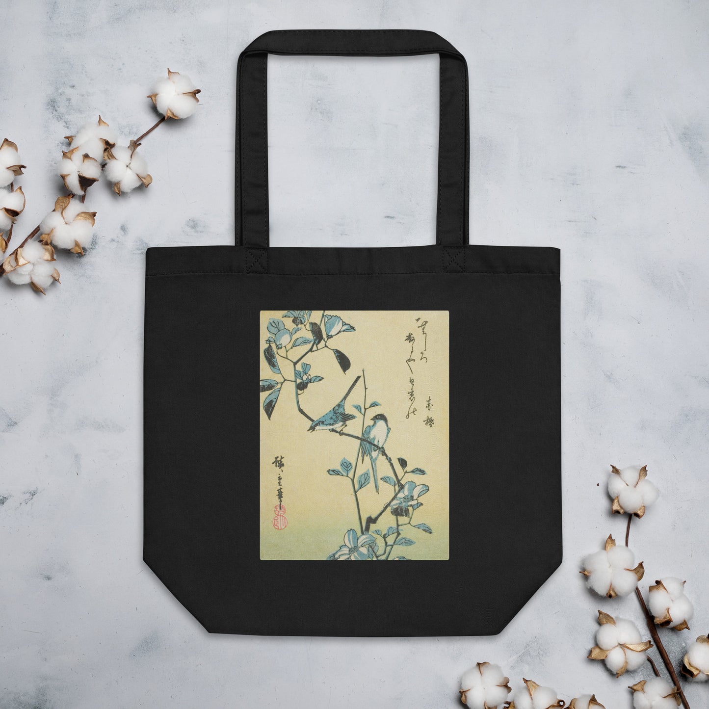 Japanese Vintage Print of Camellia With Birds Eco Tote Bag