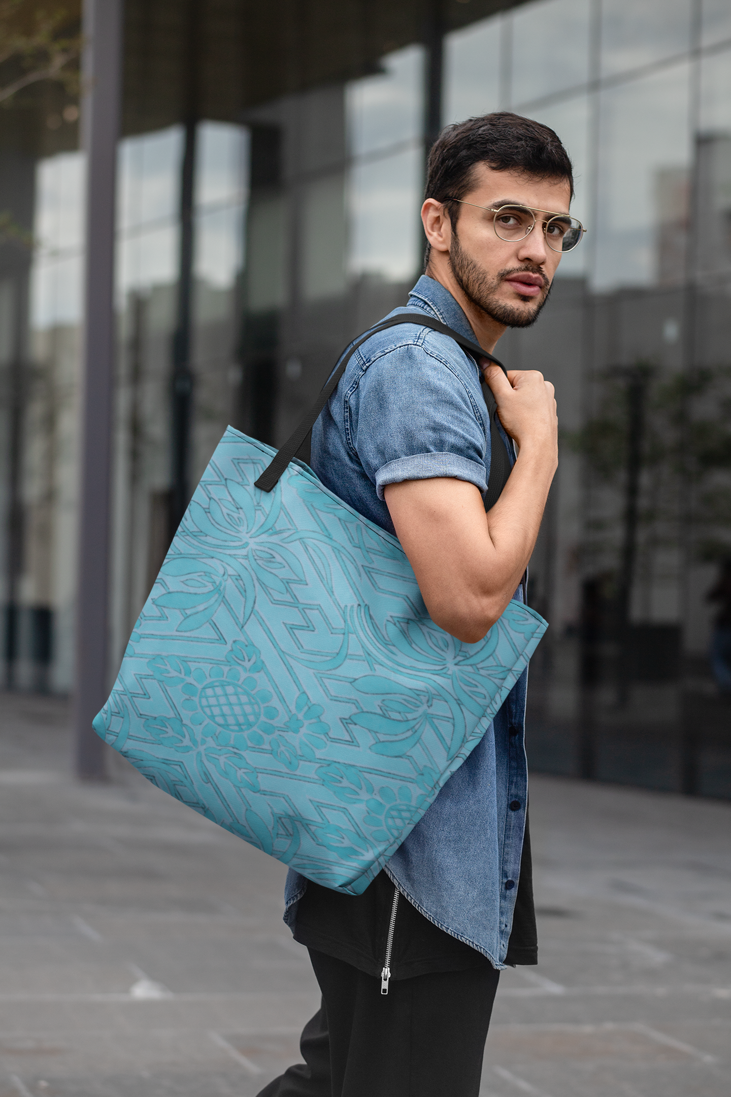Blue Rinzu Kimono Print Tote Bag LARGE