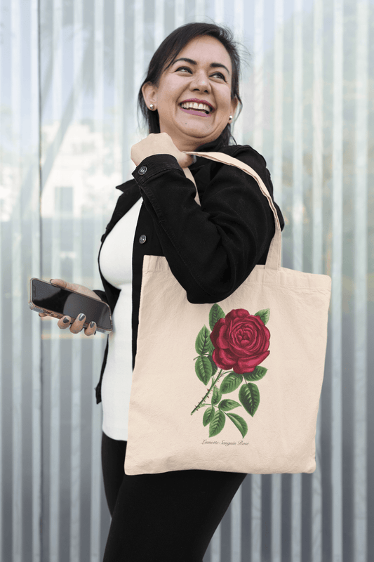 Elegant Rose 19th Century Floral Print Organic Cotton Tote