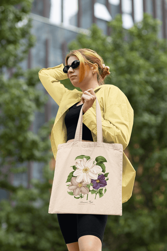 Colorful Clematis Trio 19th Century Floral Print Organic Cotton Tote