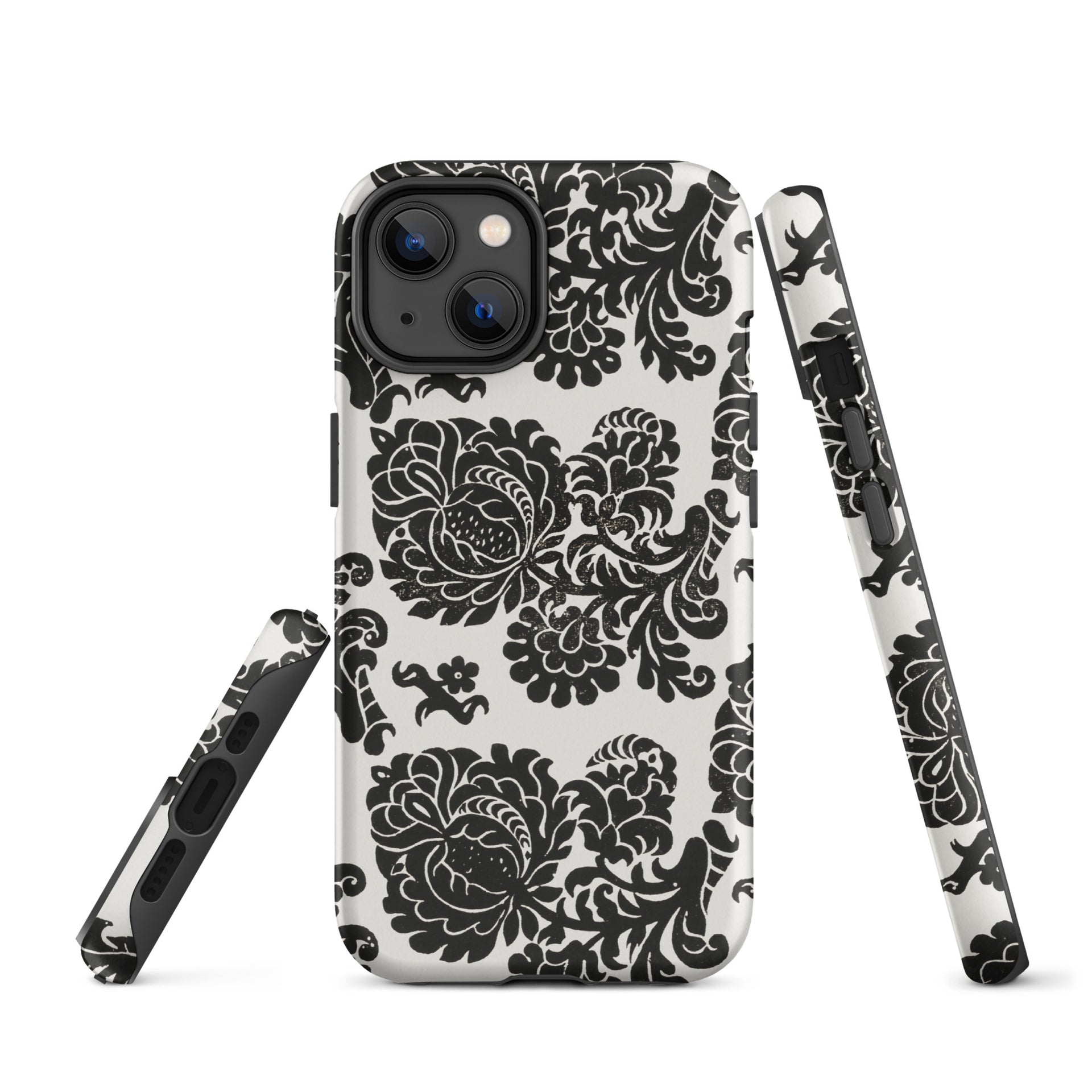 Classic Beauty: Elegant Black and White Floral Tough Case for iPhone Paper Kite Design Classic Beauty: Elegant Black and White Floral Tough Case for iPhone Paper Kite Design