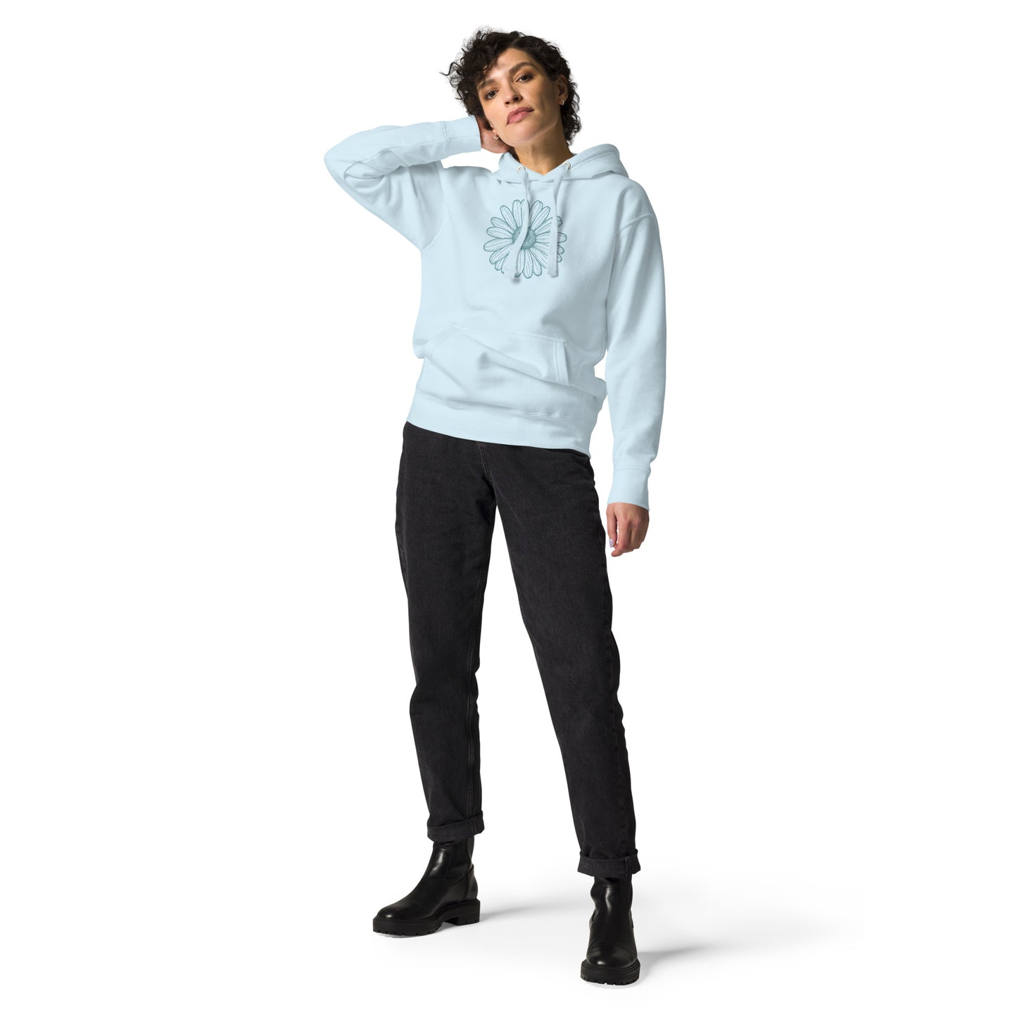 Daisy Drawn In Teal Line Unisex Hoodie