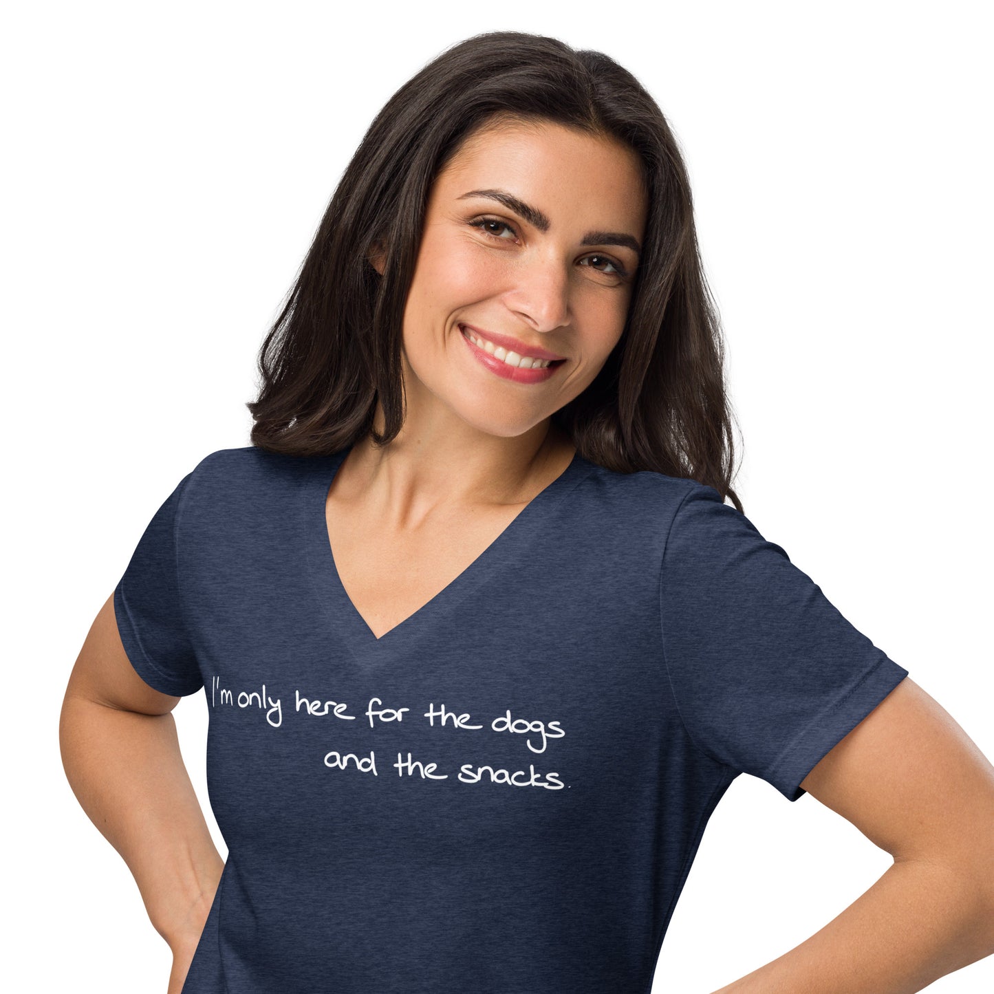 I'm Only Here For The Dogs And The Snacks Women’s relaxed v-neck t-shirt